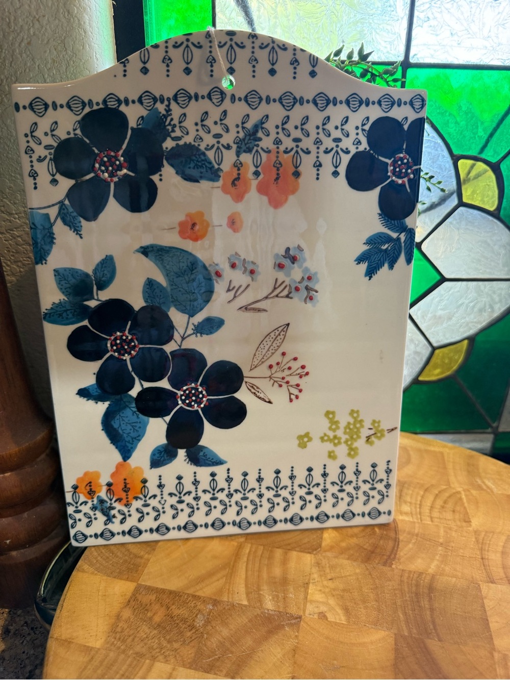 Floral Ceramic Cutting Board Trivet Wall Décor – 12” x 8.5”
